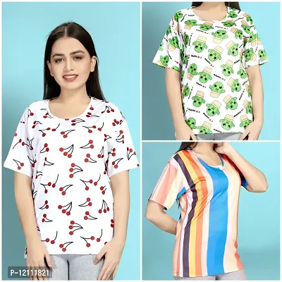 Stylish Printed Night T-Shirt for Women Pack of 3