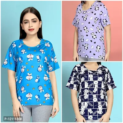 Stylish Printed Night T-Shirt for Women Pack of 3-thumb0