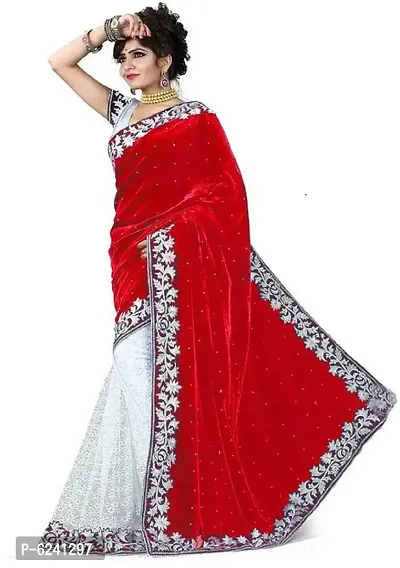 Fabulous Velvet Self Pattern Saree with Blouse piece For Women-thumb0