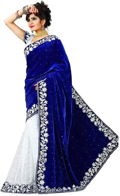 Velvet Embellished Saree With Blouse Piece