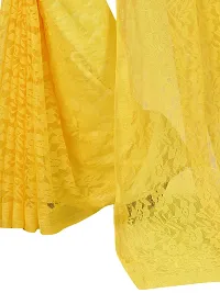 Designer Yellow Floral Pattern Brasso Net Tassels Saree With Unstitched Blouse Piece-thumb1