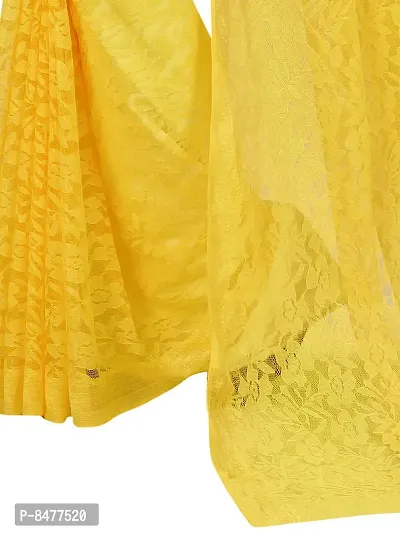 Designer Yellow Floral Pattern Brasso Net Tassels Saree With Unstitched Blouse Piece-thumb2