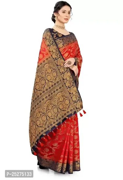 Stylish Cotton Silk Red Jacquard Saree with Blouse piece-thumb3