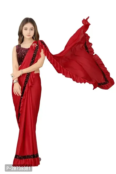 Dhyey fashion Kids Lycra Blend Ready To Wear Saree With Sequence Blouse Piece-thumb0