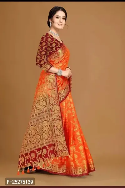 Stylish Cotton Silk Orange Jacquard Saree with Blouse piece-thumb5