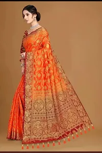 Stylish Cotton Silk Orange Jacquard Saree with Blouse piece-thumb1