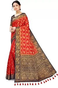 Stylish Cotton Silk Red Jacquard Saree with Blouse piece-thumb1