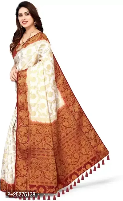 Stylish Cotton Silk White Jacquard Saree with Blouse piece-thumb5