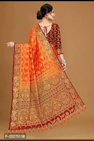 Stylish Cotton Silk Orange Jacquard Saree with Blouse piece-thumb4