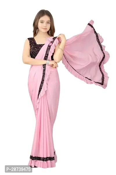 Dream Crushers Kids Ready to wear saree Girls Stylish Fashionable |  Stitched saree with Sequinece Blouse Piece (XS)