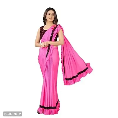 Dhyey fashion Women's Woven Lycra Saree With Blouse Piece (AT patch Pink Saree_Pink)