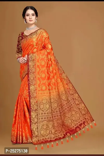 Stylish Cotton Silk Orange Jacquard Saree with Blouse piece-thumb0