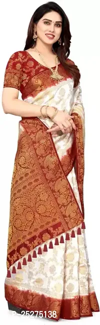 Stylish Cotton Silk White Jacquard Saree with Blouse piece-thumb0