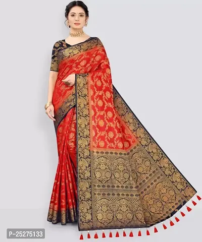 Stylish Cotton Silk Red Jacquard Saree with Blouse piece-thumb0