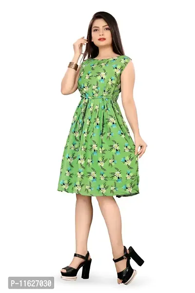 Stylish Fancy Crepe Printed Knee Length Boat Neck Fit And Flare Dress For Women-thumb3