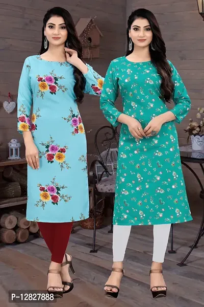 Women  Printed Full-Stiched Crepe Straight Kurti(Combo Pack Of 2)-thumb0