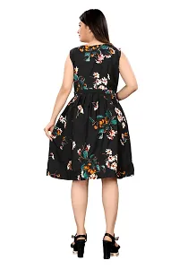 Stylish Fancy Crepe Printed Knee Length Boat Neck Fit And Flare Dress For Women-thumb1