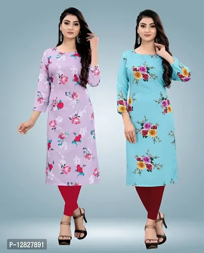 Women  Printed Full-Stiched Crepe Straight Kurti(Combo Pack Of 2)-thumb0