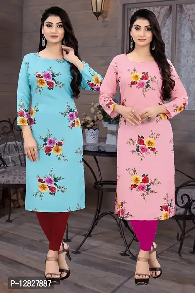 Women  Printed Full-Stiched Crepe Straight Kurti(Combo Pack Of 2)