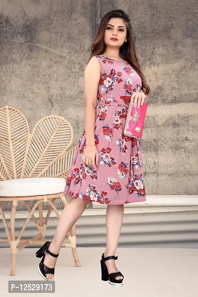 Stylish Fancy Crepe Printed Knee Length Fit And Flare Dress For Women-thumb3
