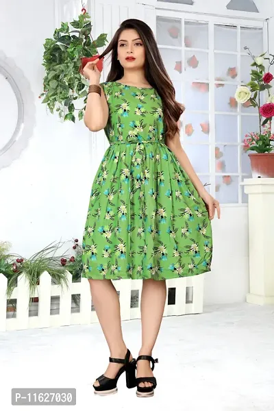Stylish Fancy Crepe Printed Knee Length Boat Neck Fit And Flare Dress For Women