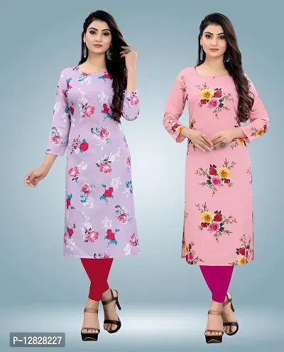 A-Line Multicoloured Printed Crepe Kurta Combo Of 2