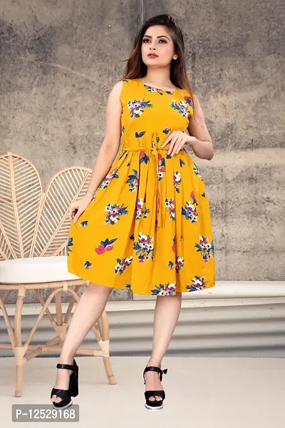 Stylish Fancy Crepe Printed Knee Length Fit And Flare Dress For Women-thumb0