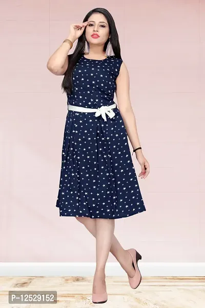 Stylish Fancy Crepe Printed Knee Length Fit And Flare Dress For Women-thumb0