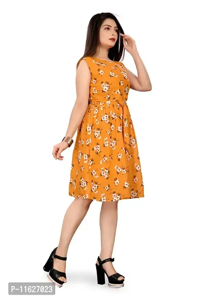 Stylish Fancy Crepe Printed Knee Length Boat Neck Fit And Flare Dress For Women-thumb3