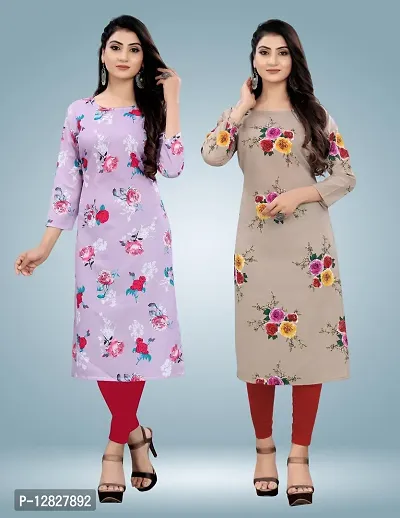 Women  Printed Full-Stiched Crepe Straight Kurti(Combo Pack Of 2)