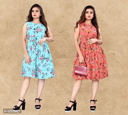 Stylish Fancy Crepe Printed Knee Length Fit And Flare Dress For Women