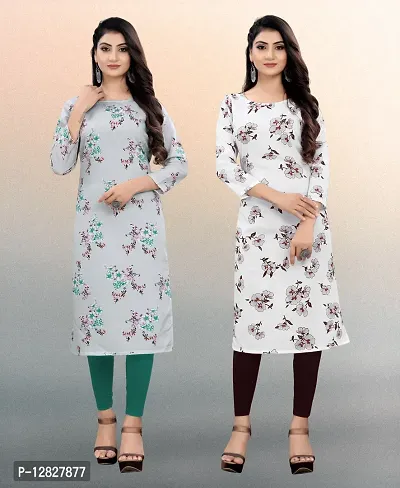 Women  Printed Full-Stiched Crepe Straight Kurti(Combo Pack Of 2)