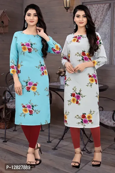 Women  Printed Full-Stiched Crepe Straight Kurti(Combo Pack Of 2)-thumb0