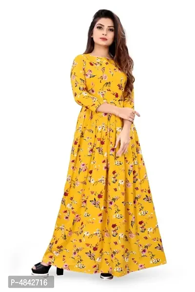 Floral Print Crepe Blend Stitched Anarkali Gown-thumb0