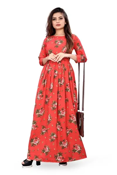 Floral Print Crepe Blend Stitched Gown Dress