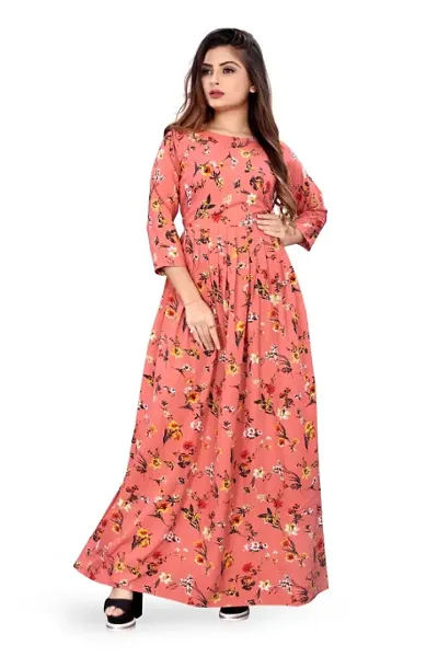 Floral Print Crepe Blend Stitched Gown Dress