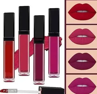 Stylish 4 Liquid Waterproof Lipstick Makeup For All Skin Type Pack of 4-thumb0