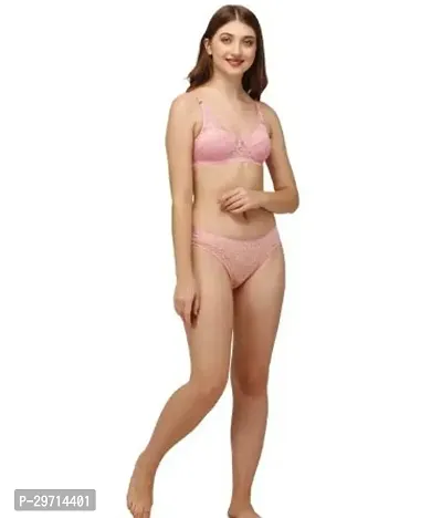 Stylish Pink Solid Bra and Panty Set For Women-thumb0