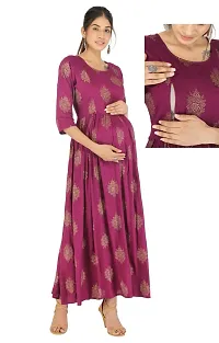 Rayon Collar Front Button Maternity Kurta for Women(Kurti-5066-Maroon)-thumb1