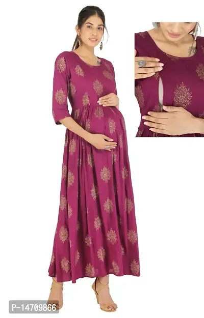 Rayon Collar Front Button Maternity Kurta for Women(Kurti-5066-Maroon)-thumb2