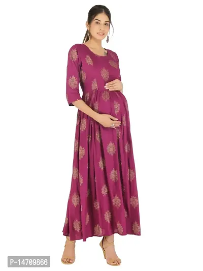 Rayon Collar Front Button Maternity Kurta for Women(Kurti-5066-Maroon)-thumb0