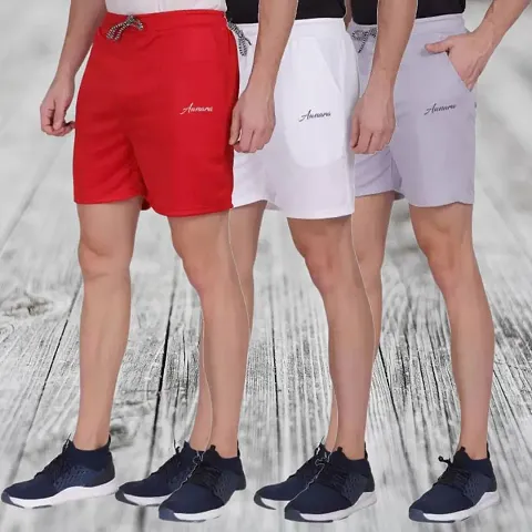 Stylish Multicoloured Cotton Blend Solid Regular Shorts For Men Pack Of 3
