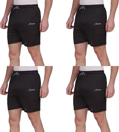Stylish Black Cotton Blend Solid Regular Shorts For Men Pack Of 4
