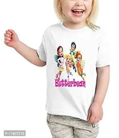 Girls t Shirt butterbean Design White Colour Roundneck Halfsleeves (13-14 Years)