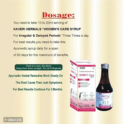 Kaveri Herbals Veg. Women's Care Syrup for Irregular, Delayed Periods, White Discharge (Leucorrhoea ), Hormonal Balance, Period Cramps, Pelvic Pain Ayurvedic 400ml-thumb5