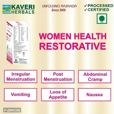 Kaveri Herbals Veg. Women's Care Syrup for Irregular, Delayed Periods, White Discharge (Leucorrhoea ), Hormonal Balance, Period Cramps, Pelvic Pain Ayurvedic 400ml-thumb2