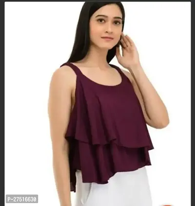 Elegant Maroon Cotton Blend Solid Top For Women