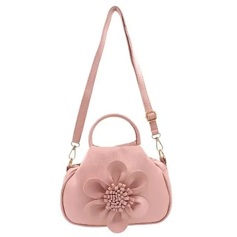 Women's Pu-Leather Handbag, 3D Flower Design Potli Style Sling Bag/Purse with Adjustable Strap for Girls and Ladies
