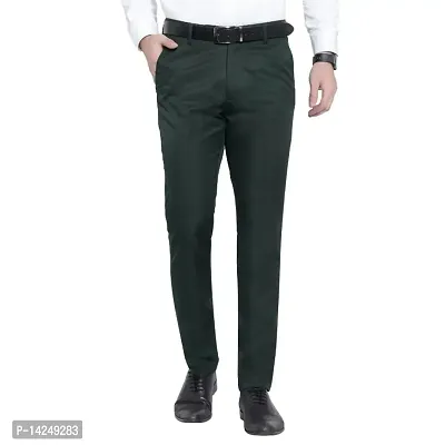 Stylish Cotton Blend Green Solid Mid-Rise Stretchable Formal Trousers For  Men