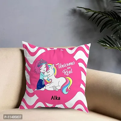 ASHVAH Alka Name Unicorn Cushion Cover with Filler - Best Happy Birthday Gift for Daughter, Sister, Gift for Kids, Return Gift - Color - Pink - Size - 12 x 12 inches-thumb2